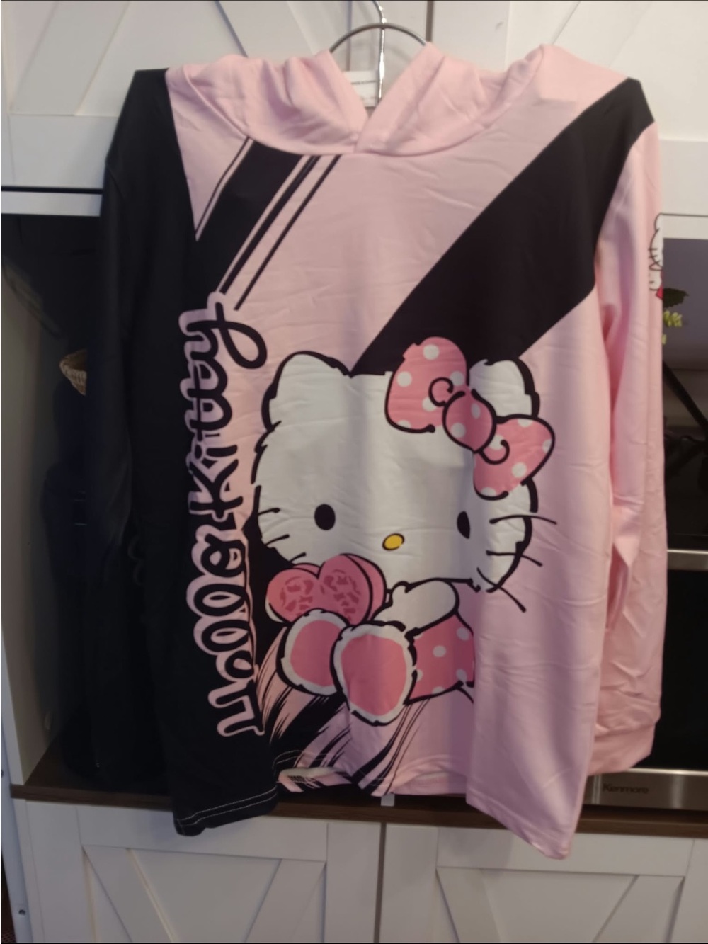 Hello Kitty Pink & Black Hooded Kids Sweatshirt
